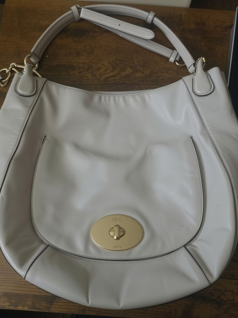 Coach Smooth Leather Circle Hobo Bag Grey Birch 34656